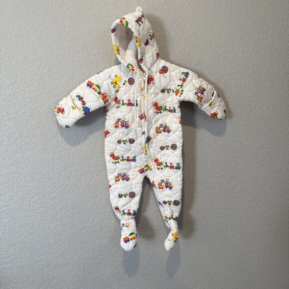 Vintage Baby Boy Girl Pram Bunting Snow Suit Coat 6-12 M  Quilted White Toys - Picture 2 of 11